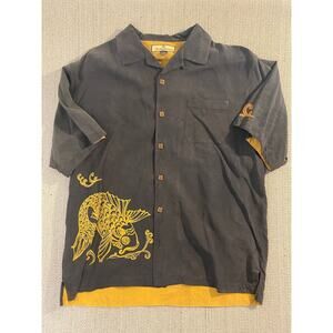 Tommy Bahama Shirt Adult Medium Black Koi Fish Big Print Hawaiian 100% Silk